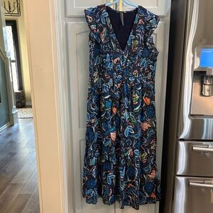 Anthropologie The Peregrine Silky Maxi dress in Carefree Blue Floral